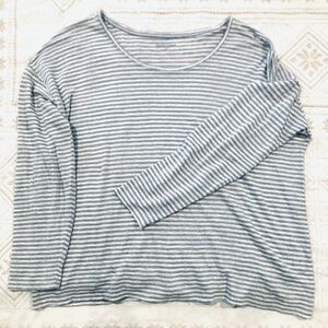NWOT Eileen Fisher Medium 100% Linen Long Sleeves Top Gray White Striped Boxy
